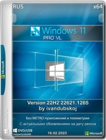 Windows 11 Pro VL x64 22Н2 (build 22621.1265) by ivandubskoj 16.02.2023 [Ru]